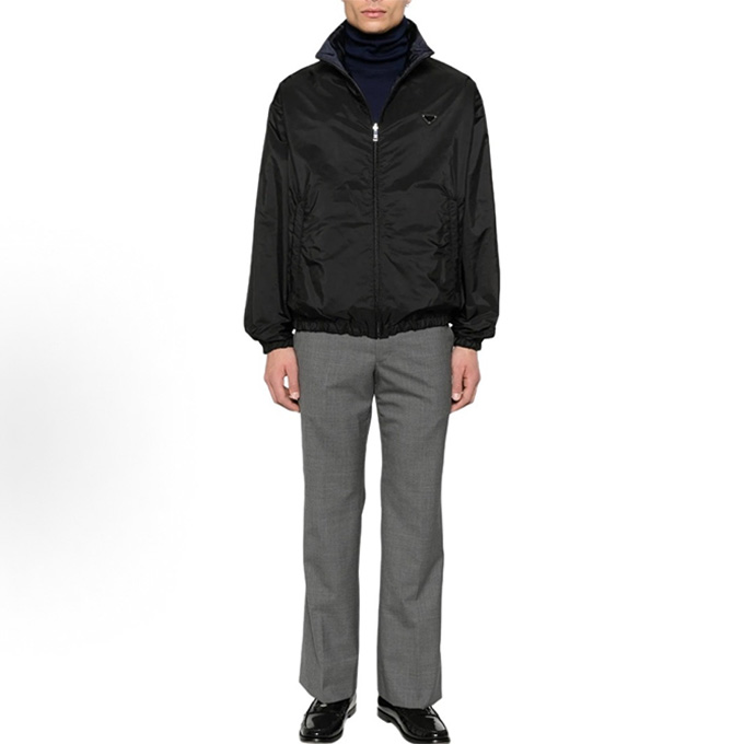 prada reversible nylon stand collar zip jacket
